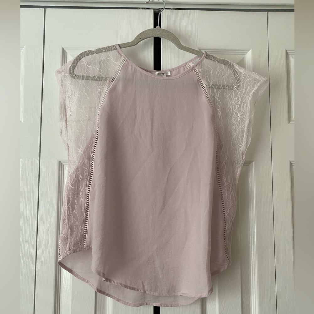 Esley pink lace panel blouse